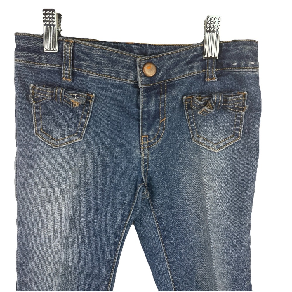 GYMBOREE GIRLS DENIM Blue JEANS PANTS Size 5Y Medium Wash Bow Pockets Flare